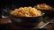 A bowl of creamy cheesy macaroni and cheese created with Generative AI