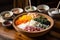 a bowl of deconstructed sushi roll, with ingredients and flavors on display