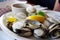 Bowl of Delicious Fresh Steamer Clams with Lemon and Broth