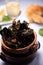 A bowl of delicious moules mariniere for lunch in a seafood rest