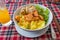 Bowl of delicious Vietnamese mixed rice noodles soup- Mi Quang