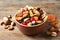 Bowl with different dried fruits and nuts