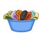 A bowl with dirty laundry. Dry cleaning single icon in cartoon style