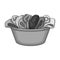 A bowl with dirty laundry. Dry cleaning single icon in outline style vector.