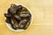 Bowl with dried dates. View from above.