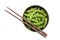Bowl of edamame with chopsticks