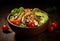 Bowl filled with salad, chicken, tomatoes and avocado Illustration AI Generative