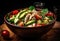 Bowl filled with salad, chicken, tomatoes and avocado Illustration AI Generative