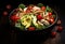 Bowl filled with salad, chicken, tomatoes and avocado Illustration AI Generative