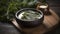 a bowl of food on a cutting board next to a bowl of cream and a leaf of broccoli on a wooden board with a wooden spoon