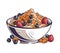 A bowl of fresh blueberry granola yogurt parfait
