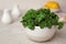 Bowl with fresh curly parsley