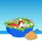 Bowl of fresh Greek salad. Vector illustration