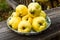 Bowl of fresh picked quince