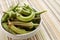 Bowl of fresh raw okra closeup