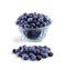 Bowl of frozen domestic blueberries isolated on white background
