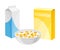 Bowl Full of Breakfast Corn Flakes with Milk and Carton Packages Rested Nearby Vector Illustration
