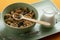 Bowl full of musli with milk, healthy breakfast