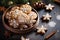 Bowl of gingerbread homemade cookies on the table. Christmas pastries. AI generated