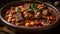 Bowl of gourmet beef stew with vegetables generated by AI