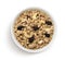 Bowl of granola, crunchy muesli with nuts, top view