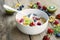 Bowl of greek yogurt granola and berries