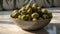 Bowl of green olives