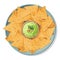 Bowl with guacamole and nachos. Mexican national food. Delicious crispy corn chips with avocado sauce. Vector