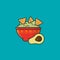 Bowl of Guacamole with tortilla chips and half Avocado vector illustration