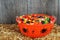 Bowl of halloween candy on straw