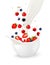 Bowl of healthy berries and splash of milk.