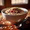 Bowl of healthy oatmeal with berries, nutritious breakfast meal