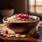 Bowl of healthy oatmeal with berries, nutritious breakfast meal