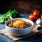 bowl of hearty chili with tender chunks of beef, rich tomato sause, and a mix of spices