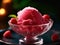 a bowl of ice cream with raspberries