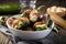 bowl of jalapenos stuffed with cheese and wrapped in bacon for easy appetizer