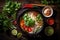 bowl japanese vegetable lunch asian food meal noodle background hot soup. Generative AI.