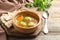 Bowl of Jewish matzoh balls soup