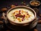 bowl of Kheer, garnished with nuts and dry fruits. typical dish of the Indian festival