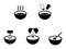 Bowl Kitchen Set. Various bowls depicting hot soup salt pepper seasoning mixing whisk egg cracking and stirring. Black and white