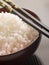 Bowl of Koshihikari Rice with chop sticks