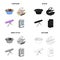 A bowl with laundry, ironing machine, washing machine, ironing board. Washing and cleaning set collection icons in