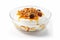 Bowl Luscious White Base, Greek Yogurt Dollop, Honey Drizzle, Granola On White Plate, On Isolated Tr