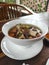 A bowl meat ribs soup
