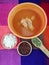 Bowl of  Menudo soup on colorful tablecloth