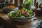 Bowl of mixed leaf salad with pomegranate seed