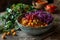 Bowl of mixed leaf salad with pomegranate seed