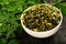 Bowl of moringa leaf curry- vegan diet food.