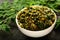 Bowl of moringa leaf curry- vegan diet food concepts