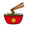 Bowl of noodle with chopstick vector illustration with colored hand drawn style